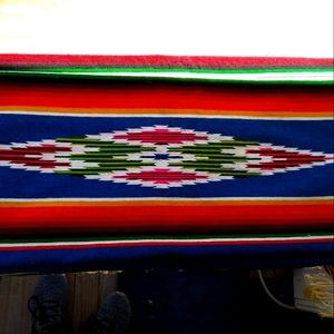 Vintage Mexican hand woven blanket,beautiful bright colors greens, and more